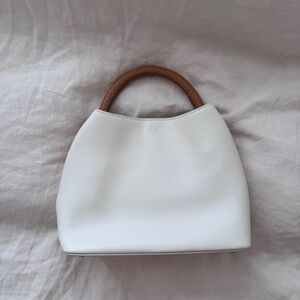 Faux leather White Handbag with Brown Handle